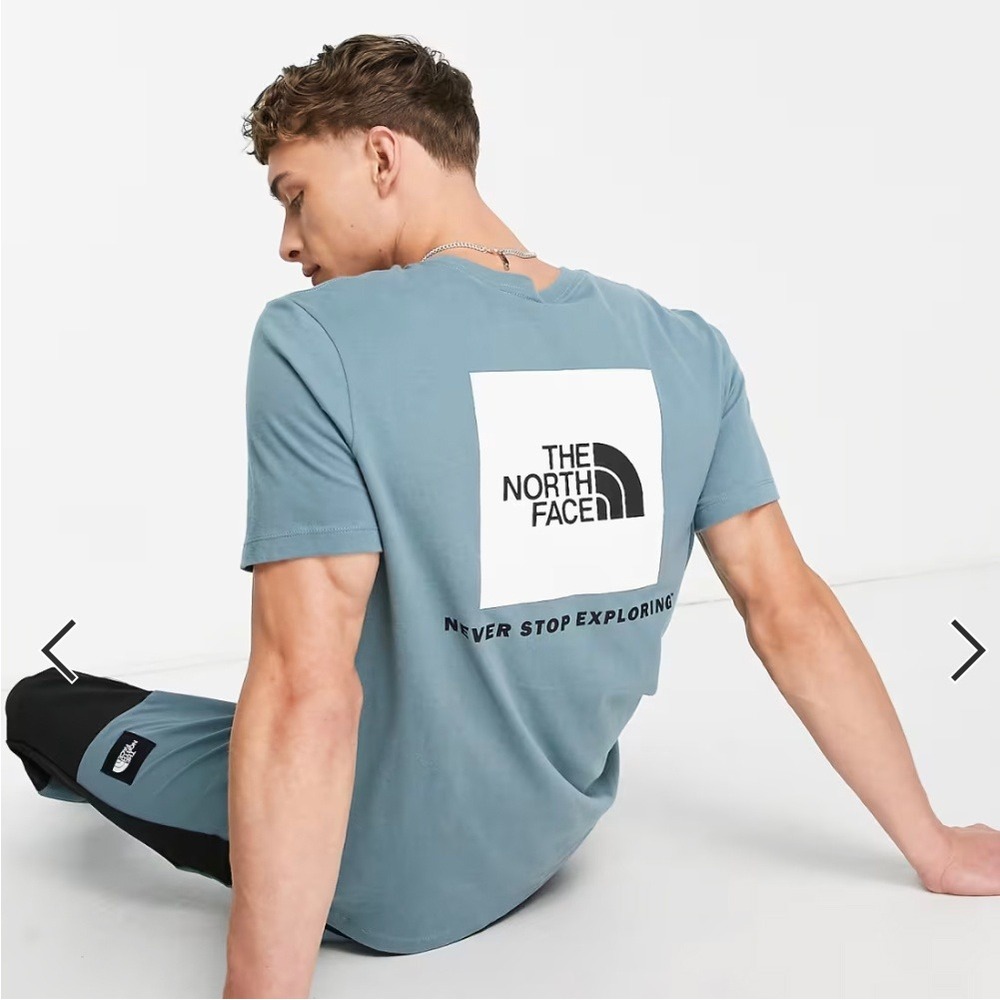 The North Face T-Shirt Mens Small Blue Grey Box Logo Short Sleeve Graphic Tee‎